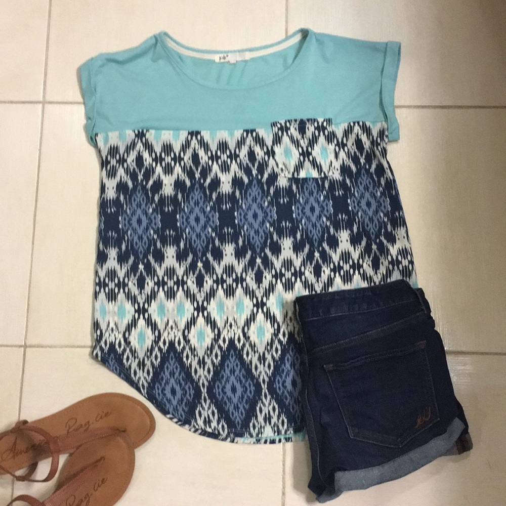 Blue, Teal, and White Cuffed Top